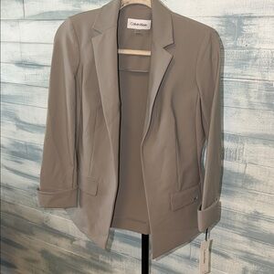 Calvin Klein NWT Petite Blazer Jacket Ash Gray Open Front 3/4 Sleeve Size 4P